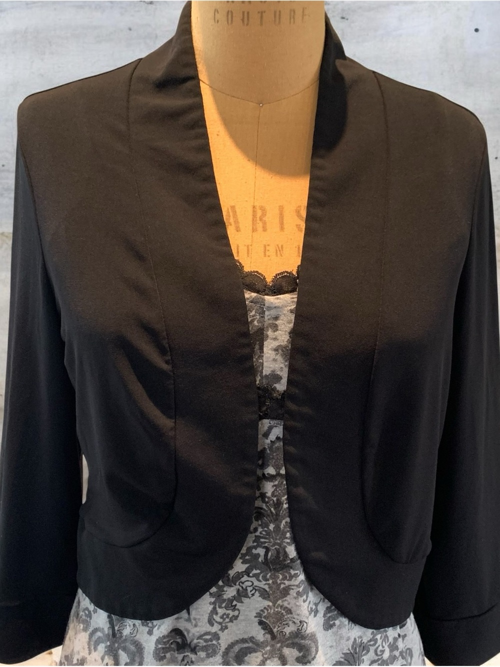 Black Cropped Open-Front Blazer